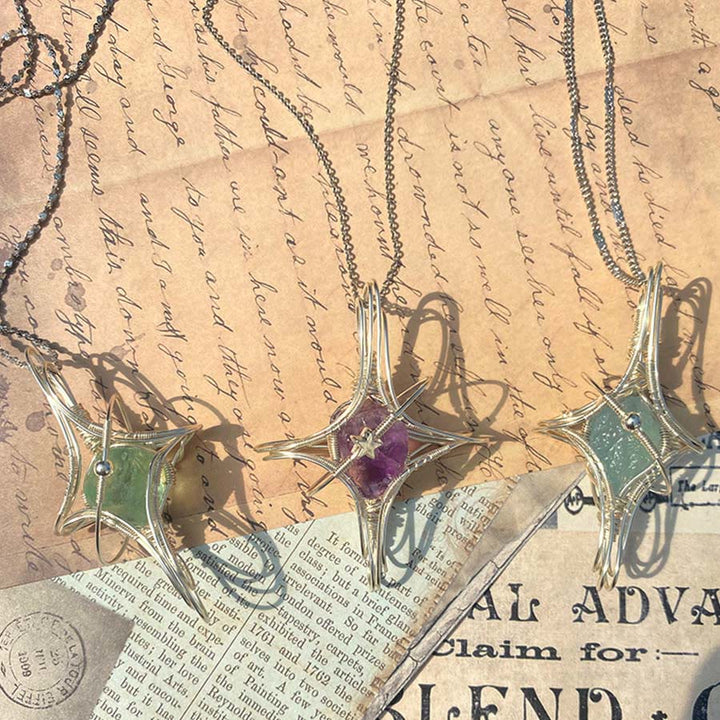 Olivenorma Celestial Themed Amethyst & Aquamarine Nature Stone Wire Wrapped Necklace - image 11