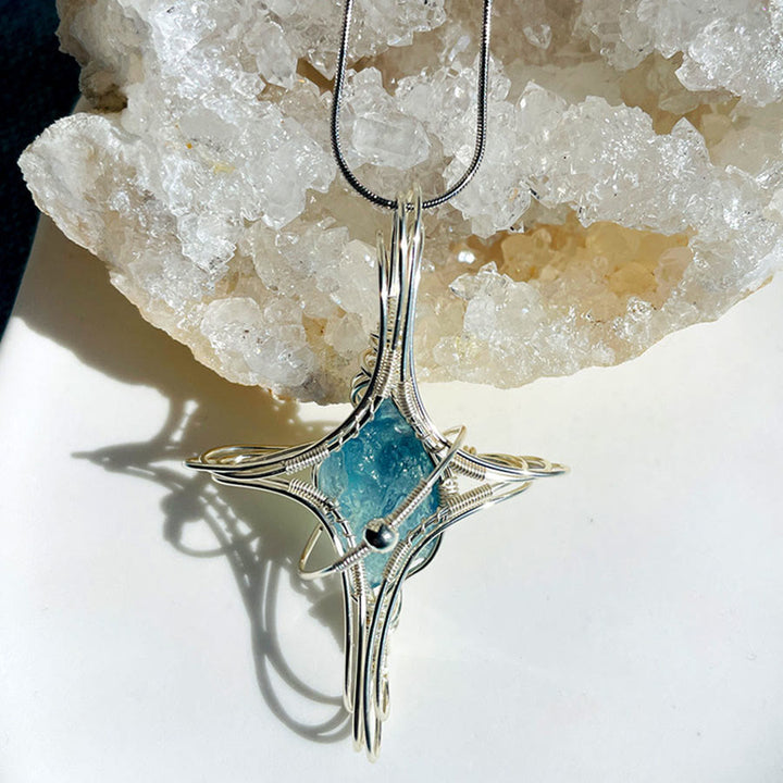 Olivenorma Celestial Themed Amethyst & Aquamarine Nature Stone Wire Wrapped Necklace - Aquamarine & Starburst - image 6