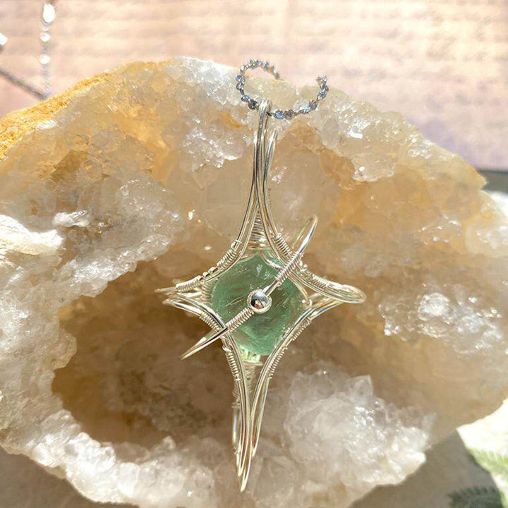 Olivenorma Celestial Themed Amethyst & Aquamarine Nature Stone Wire Wrapped Necklace - Green Quartz & Planet - image 10