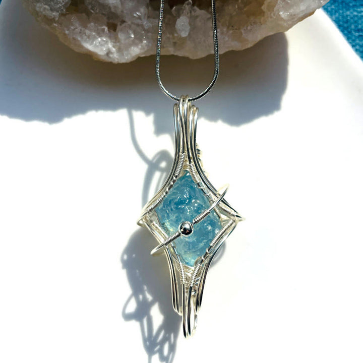 Olivenorma Celestial Themed Amethyst & Aquamarine Nature Stone Wire Wrapped Necklace - Aquamarine & Planet - image 5