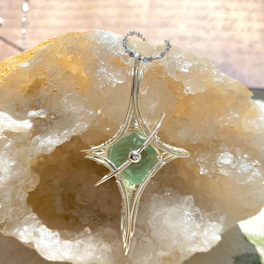 Olivenorma Celestial Themed Amethyst & Aquamarine Nature Stone Wire Wrapped Necklace - Green Quartz & Planet - image 10