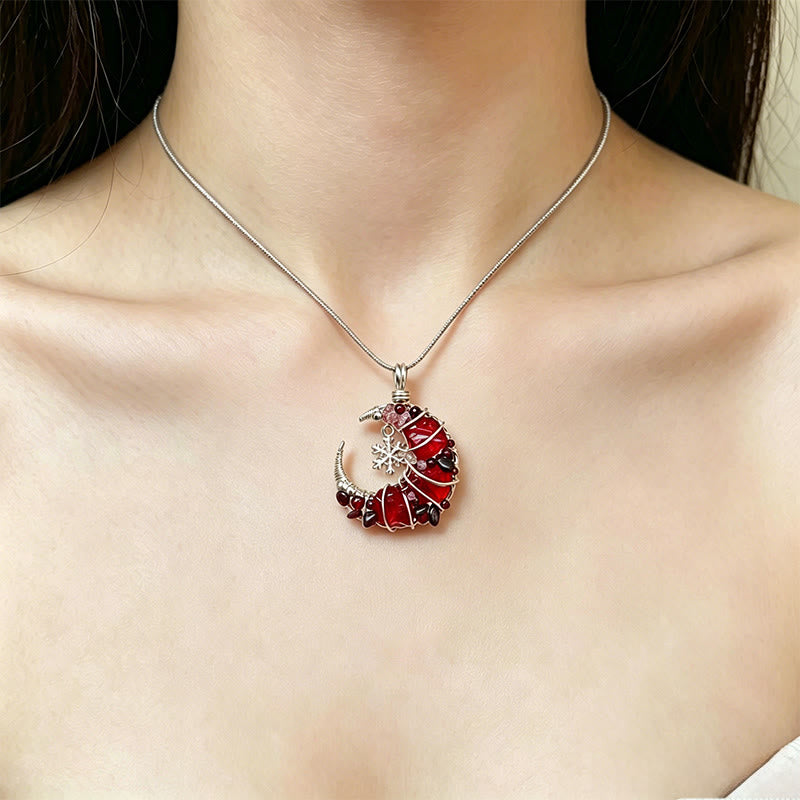 Olivenorma Handmade Wire Wrapped Crescent Moon Garnet & Red Glass Necklace - image 1