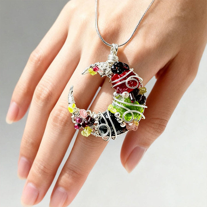 Olivenorma Whimsical Obsidian & Mixed Glass Crescent Moon Wire Wrapped Necklace - image 1