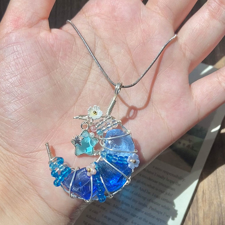 Olivenorma Raw Crystal Olivenorma RawCrescent Moon Pendant with Star & Flower Accents Silver Necklace Crescent Moon Pendant with Star & Flower Accents Silver Necklace - image 4