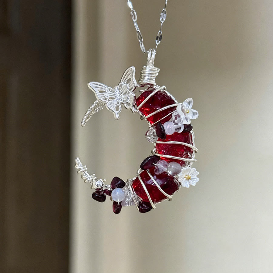 Olivenorma Crystal Crescent Moon Pendant with Butterfly Star Accents Necklace - image 1