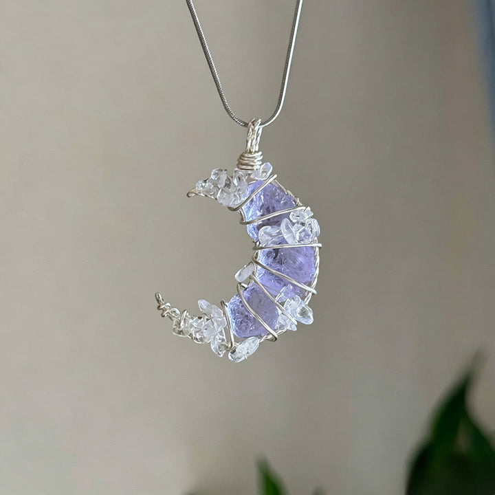 Olivenorma Crystal Crescent Moon Pendant with Butterfly Star Accents Necklace - Amethyst & Clear Quartz - image 13