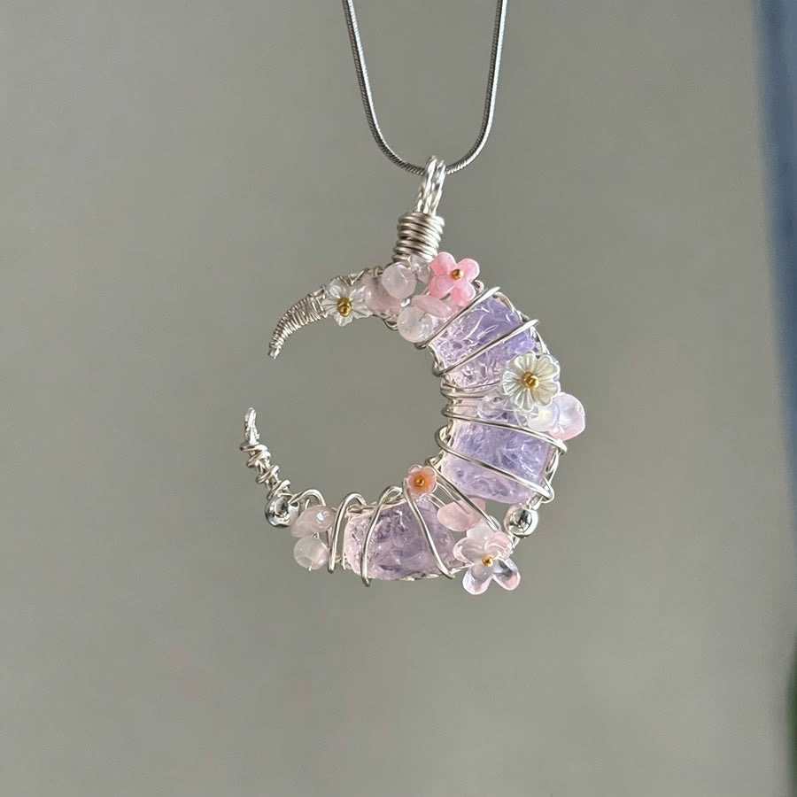 Olivenorma Crystal Crescent Moon Pendant with Butterfly Star Accents Necklace - Rose Quartz - image 10