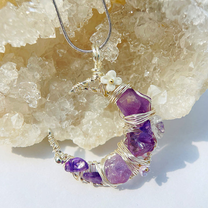 Olivenorma Whimsical Pastel Crescent Moon with Floral Pendant Nature Stone Necklace - image 3