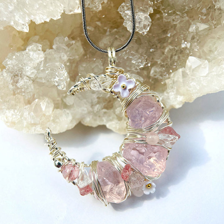 Olivenorma Whimsical Pastel Crescent Moon with Floral Pendant Nature Stone Necklace - image 1