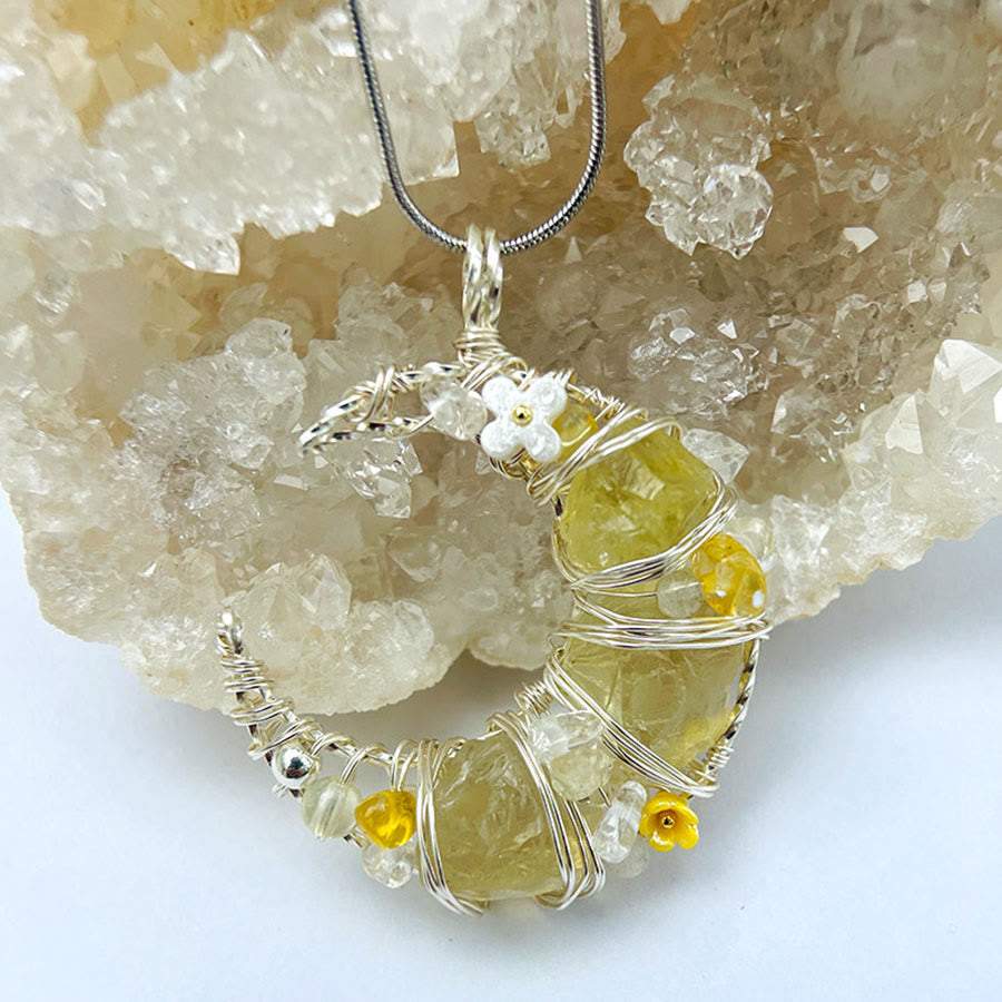 Olivenorma Whimsical Pastel Crescent Moon with Floral Pendant Nature Stone Necklace - image 6