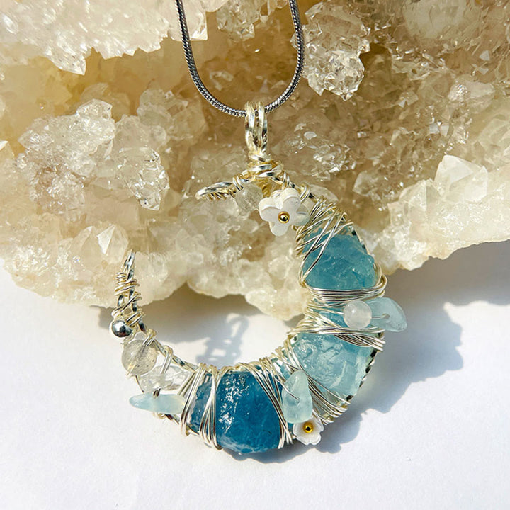 Olivenorma Whimsical Pastel Crescent Moon with Floral Pendant Nature Stone Necklace - image 9