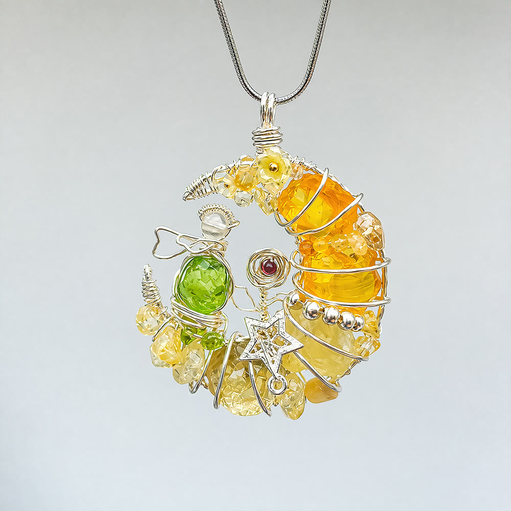 Olivenorma Handmade Wire Wrapped Crescent Moon Citrine & Peridot Star Floral Necklace - image 1