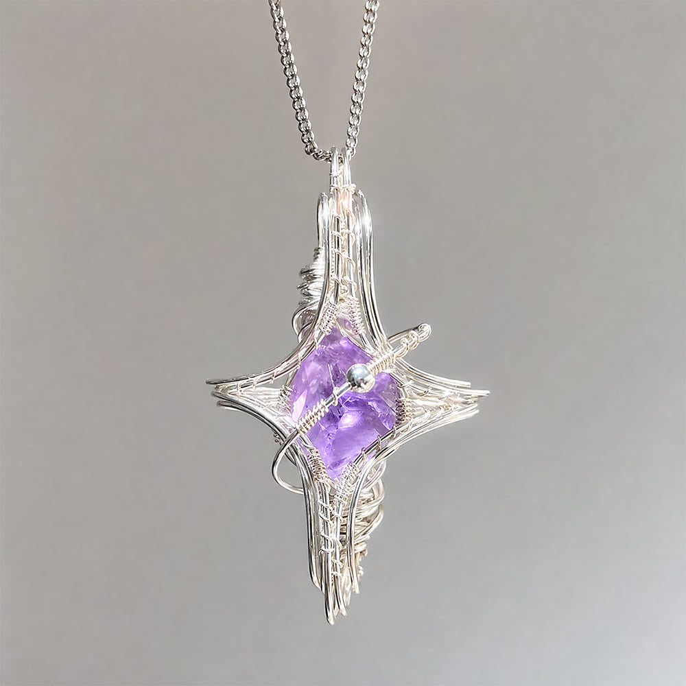Olivenorma Celestial Themed Amethyst & Aquamarine Nature Stone Wire Wrapped Necklace - image 3