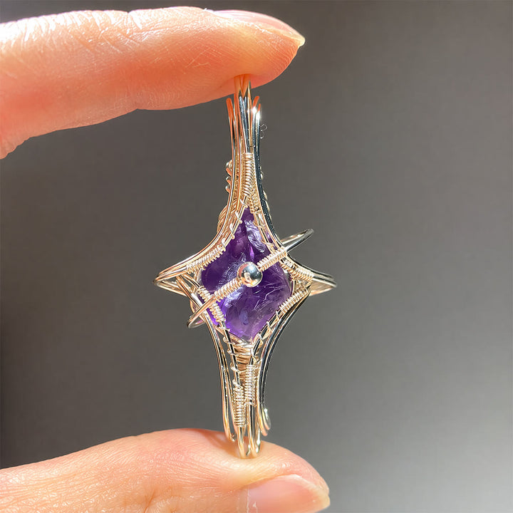 Olivenorma Celestial Themed Amethyst & Aquamarine Nature Stone Wire Wrapped Necklace - image 2