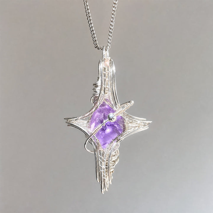 Olivenorma Celestial Themed Amethyst & Aquamarine Nature Stone Wire Wrapped Necklace - image 3