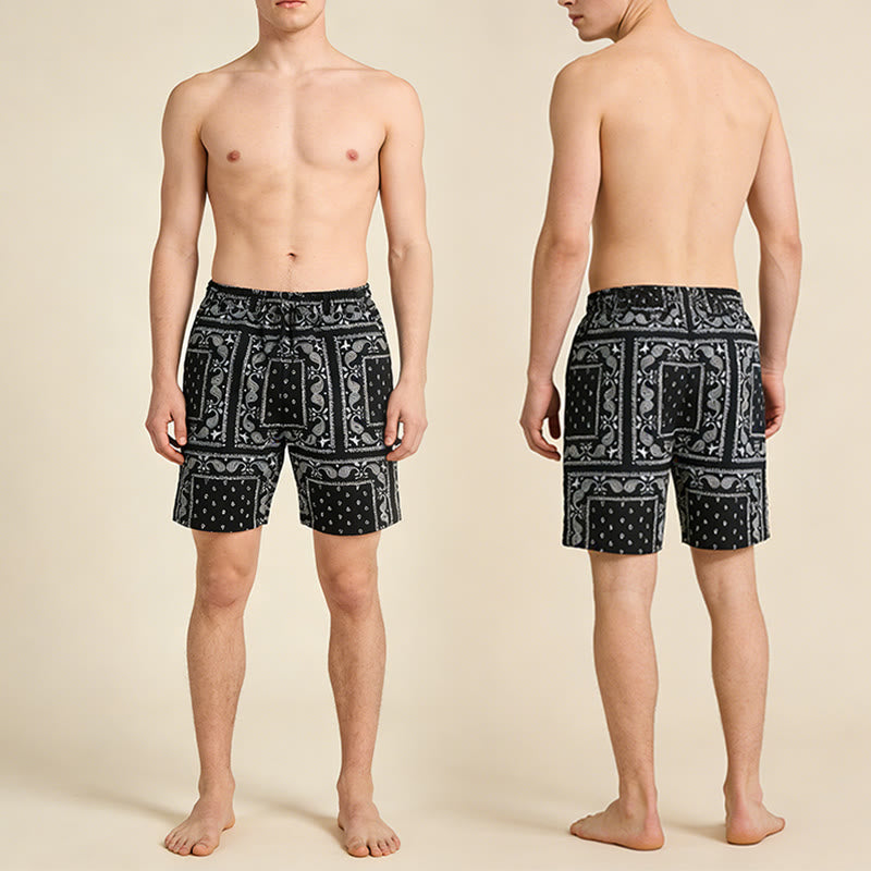 Olivenorma Retro Checkered Paisley Pattern Breathable Loose Summer Men's Short Pants - image 5