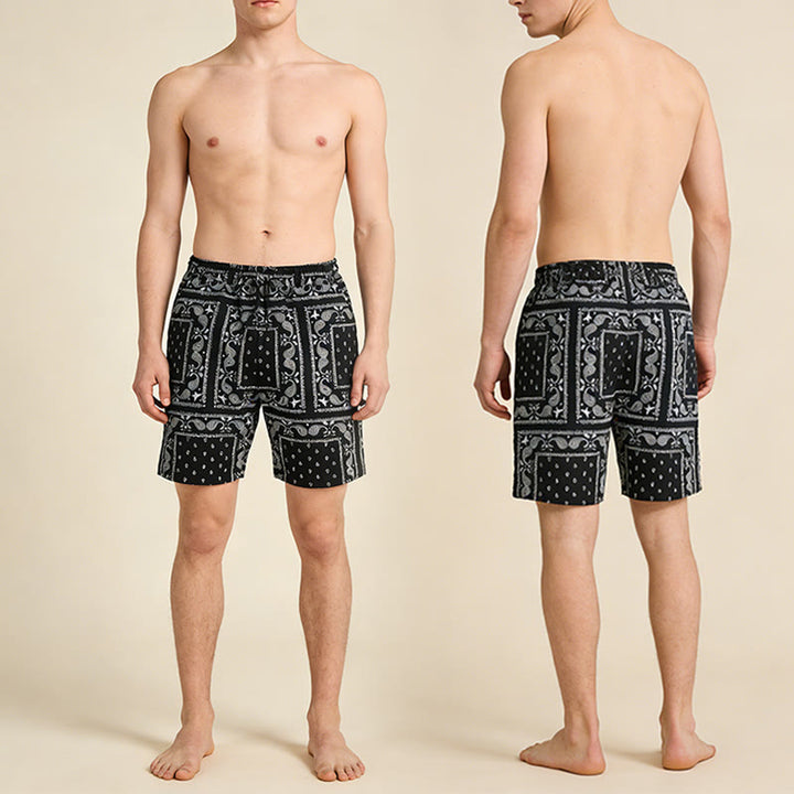 Olivenorma Retro Checkered Paisley Pattern Breathable Loose Summer Men's Short Pants - image 5