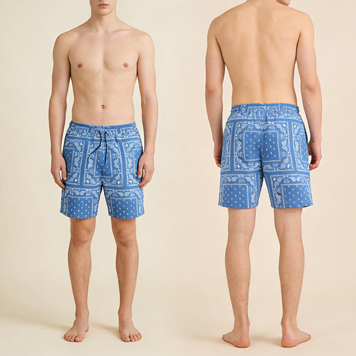Olivenorma Retro Checkered Paisley Pattern Breathable Loose Summer Men's Short Pants - image 22
