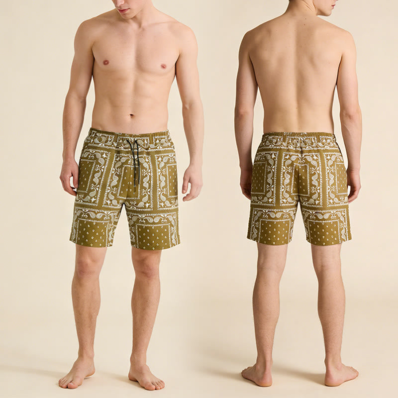 Olivenorma Retro Checkered Paisley Pattern Breathable Loose Summer Men's Short Pants - image 11