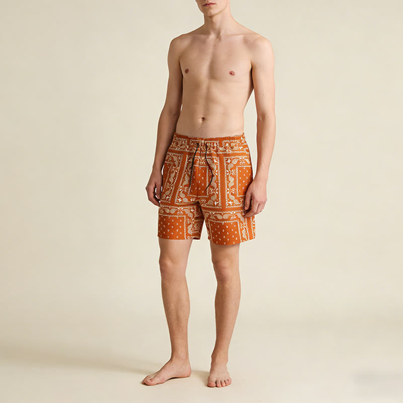 Olivenorma Retro Checkered Paisley Pattern Breathable Loose Summer Men's Short Pants - image 14