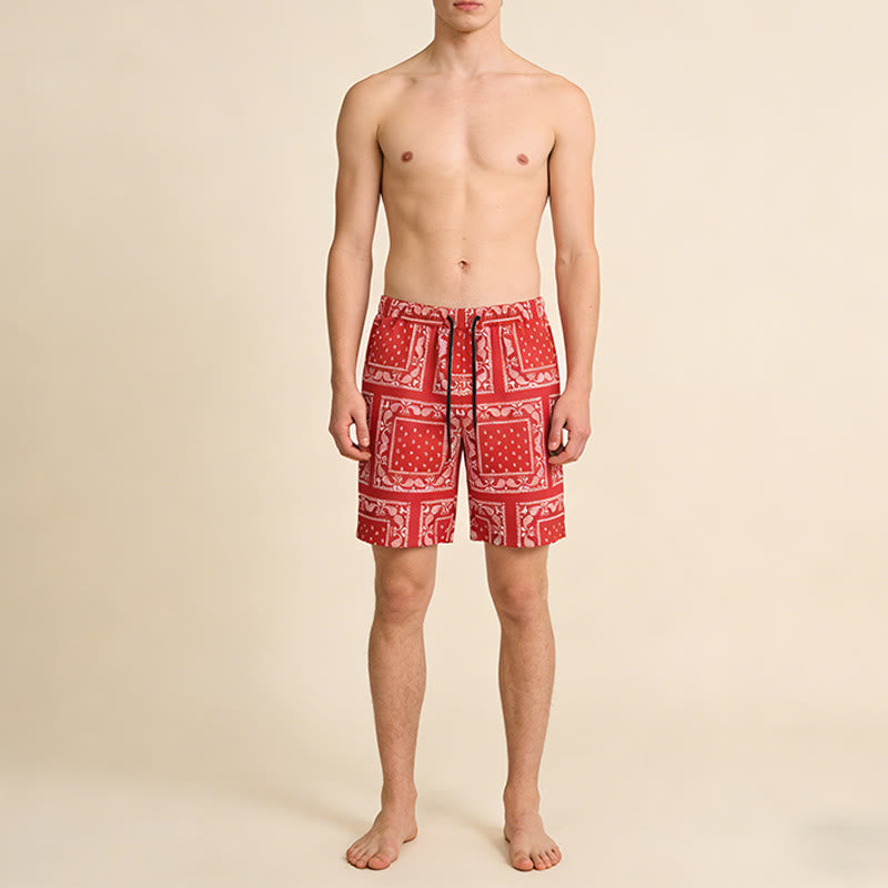 Olivenorma Retro Checkered Paisley Pattern Breathable Loose Summer Men's Short Pants - image 24