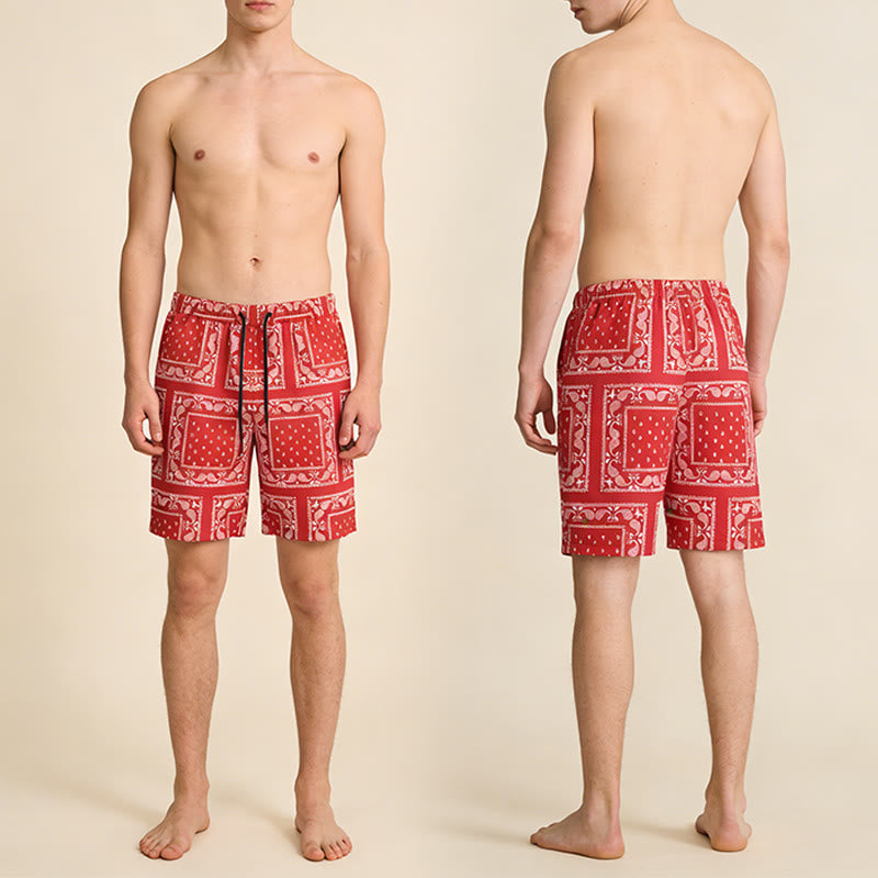 Olivenorma Retro Checkered Paisley Pattern Breathable Loose Summer Men's Short Pants - image 27