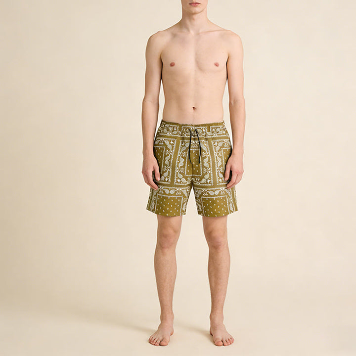 Olivenorma Retro Checkered Paisley Pattern Breathable Loose Summer Men's Short Pants - image 7