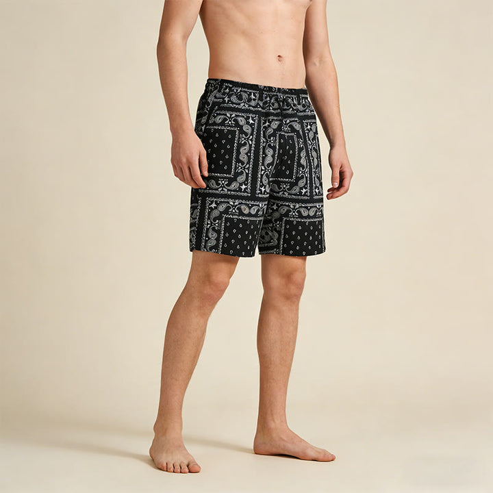 Olivenorma Retro Checkered Paisley Pattern Breathable Loose Summer Men's Short Pants - image 4