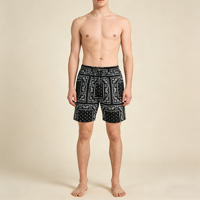 Olivenorma Retro Checkered Paisley Pattern Breathable Loose Summer Men's Short Pants - image 1
