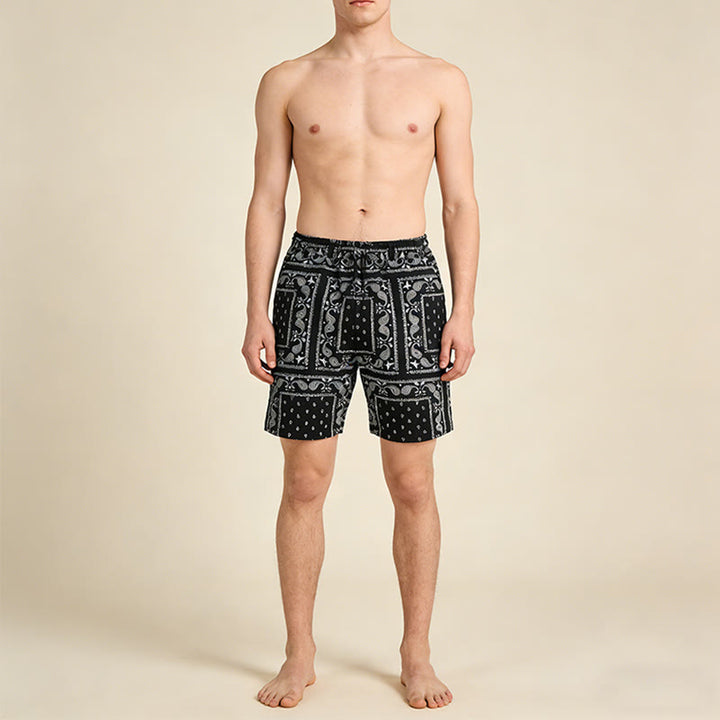 Olivenorma Retro Checkered Paisley Pattern Breathable Loose Summer Men's Short Pants - image 1