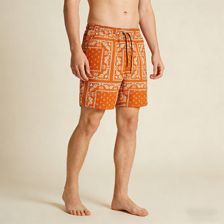 Olivenorma Retro Checkered Paisley Pattern Breathable Loose Summer Men's Short Pants - image 15
