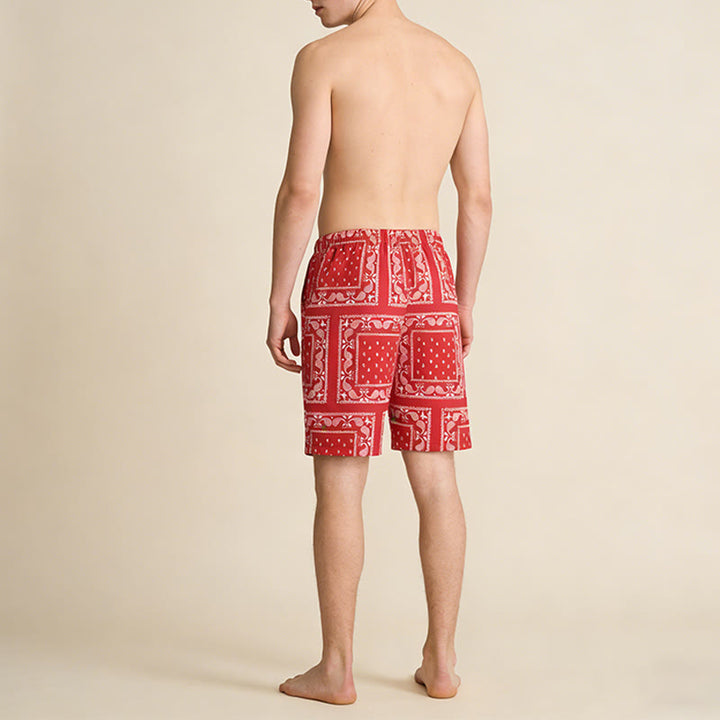 Olivenorma Retro Checkered Paisley Pattern Breathable Loose Summer Men's Short Pants - image 25