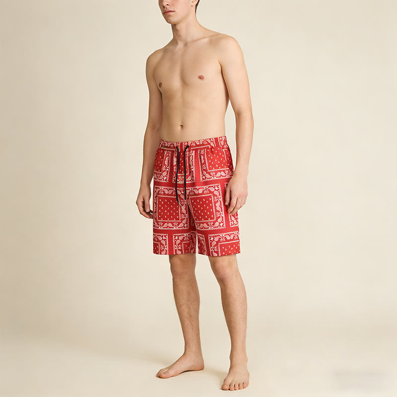 Olivenorma Retro Checkered Paisley Pattern Breathable Loose Summer Men's Short Pants - image 26