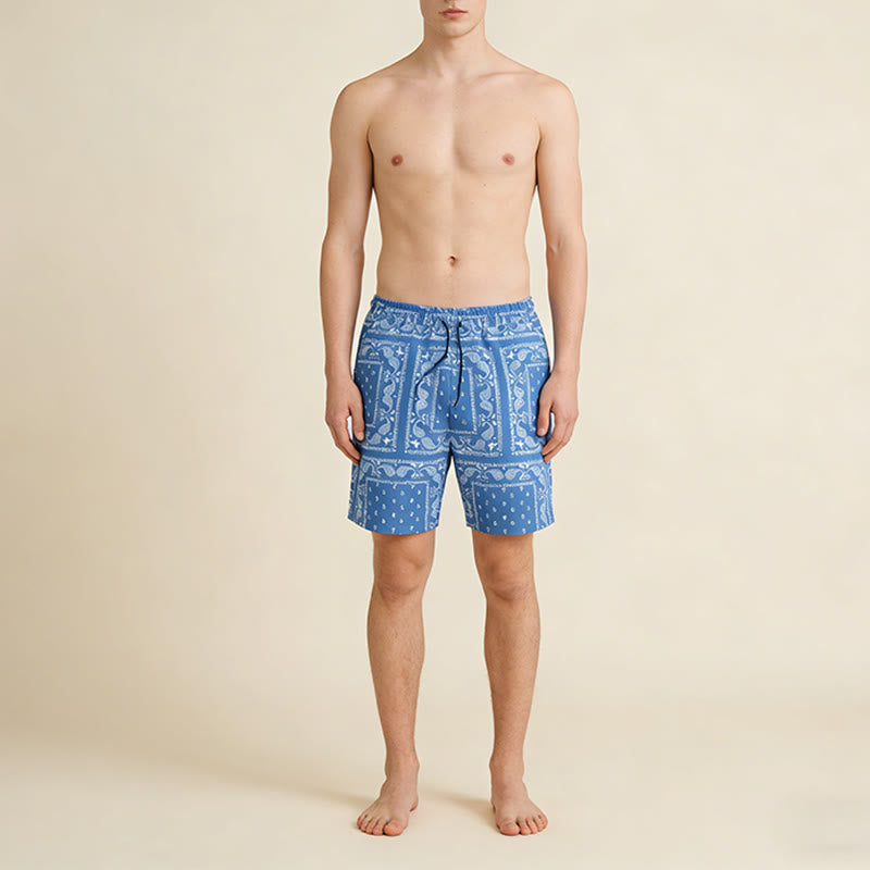 Olivenorma Retro Checkered Paisley Pattern Breathable Loose Summer Men's Short Pants - image 19