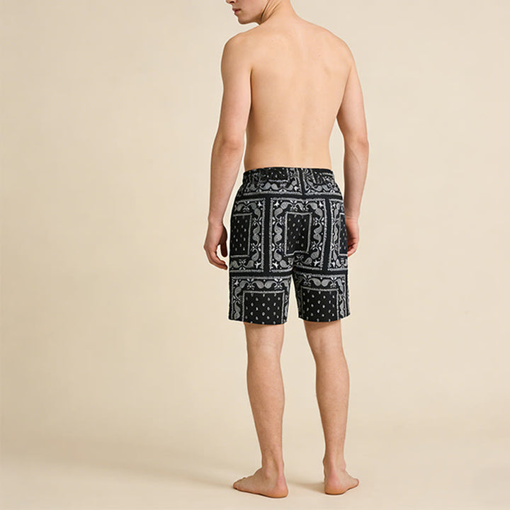 Olivenorma Retro Checkered Paisley Pattern Breathable Loose Summer Men's Short Pants - image 3