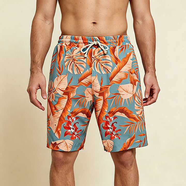 Olivenorma Tropical Leaf Floral Print Elastic Drawstring Loose Fit Men's Short Pants - Green - 3XL - image 0