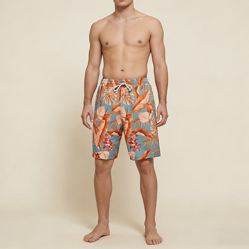 Olivenorma Tropical Leaf Floral Print Elastic Drawstring Loose Fit Men's Short Pants - image 3