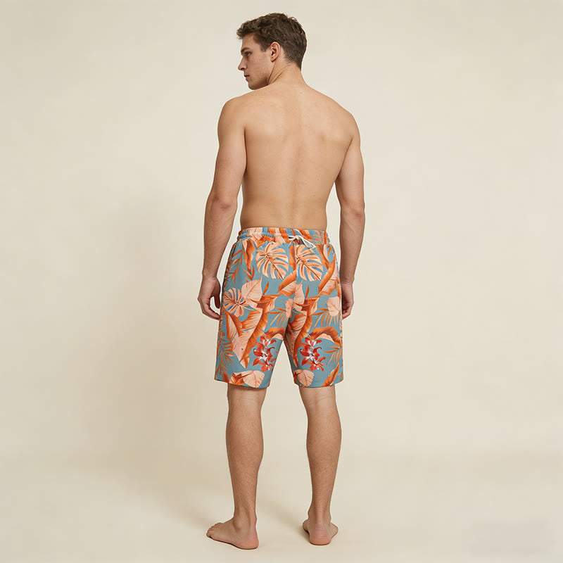 Olivenorma Tropical Leaf Floral Print Elastic Drawstring Loose Fit Men's Short Pants - image 4