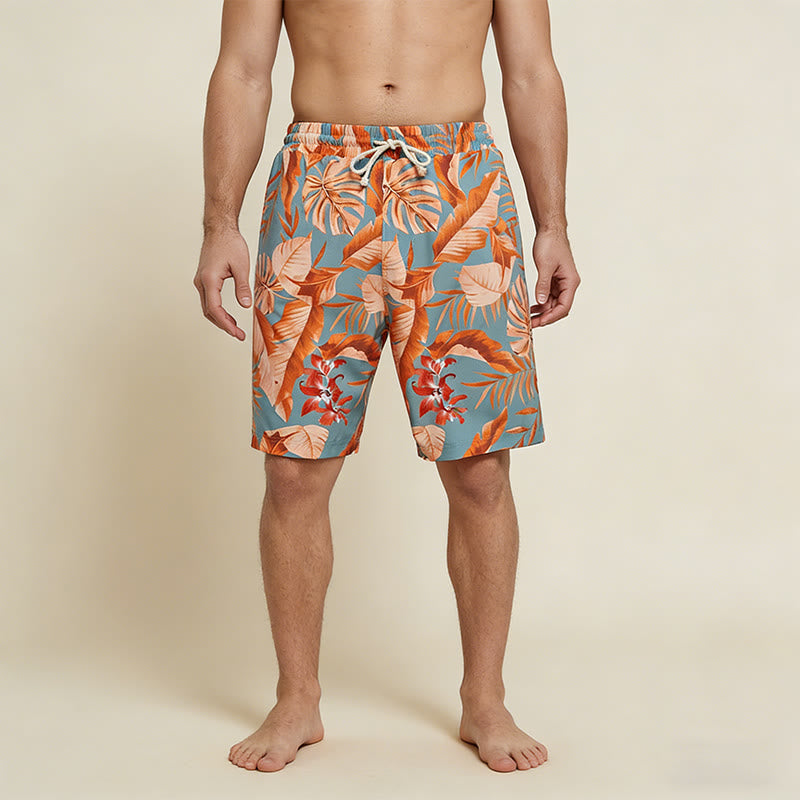 Olivenorma Tropical Leaf Floral Print Elastic Drawstring Loose Fit Men's Short Pants - image 1