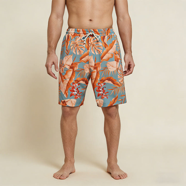 Olivenorma Tropical Leaf Floral Print Elastic Drawstring Loose Fit Men's Short Pants - image 1