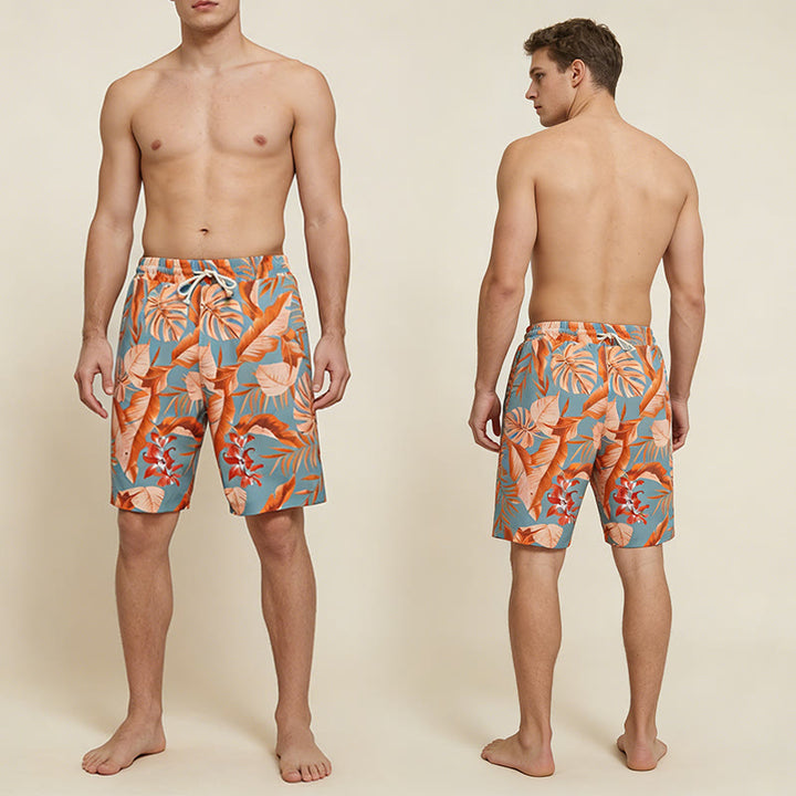 Olivenorma Tropical Leaf Floral Print Elastic Drawstring Loose Fit Men's Short Pants - image 5