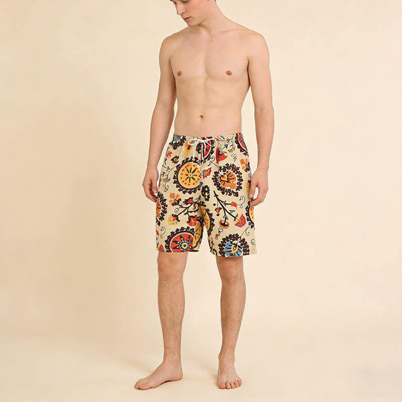 Olivenorma Ethnic Medallion Floral Print Elastic Drawstring Loose Fit Men's Short Pants - image 2