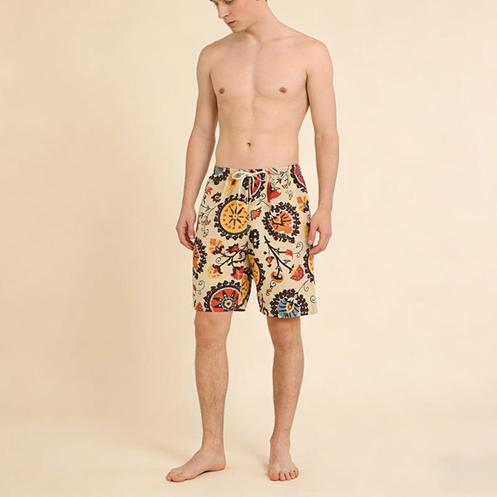 Olivenorma Ethnic Medallion Floral Print Elastic Drawstring Loose Fit Men's Short Pants - image 2