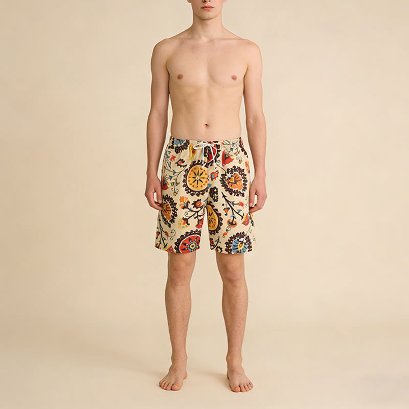 Olivenorma Ethnic Medallion Floral Print Elastic Drawstring Loose Fit Men's Short Pants - image 4