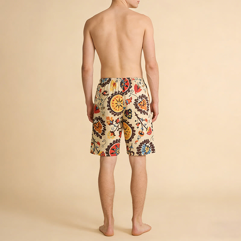 Olivenorma Ethnic Medallion Floral Print Elastic Drawstring Loose Fit Men's Short Pants - image 3