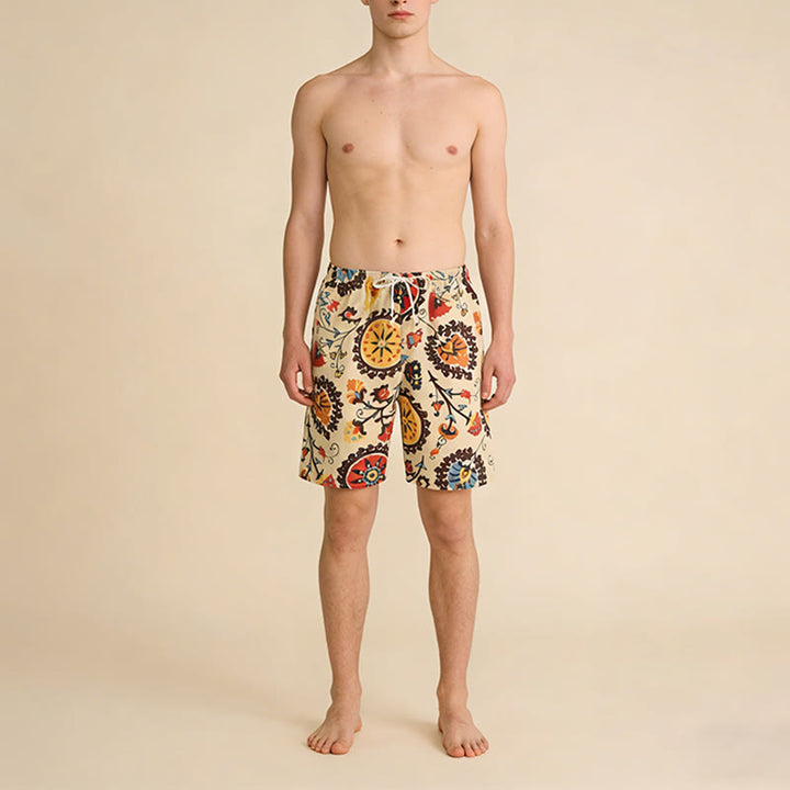 Olivenorma Ethnic Medallion Floral Print Elastic Drawstring Loose Fit Men's Short Pants - image 4