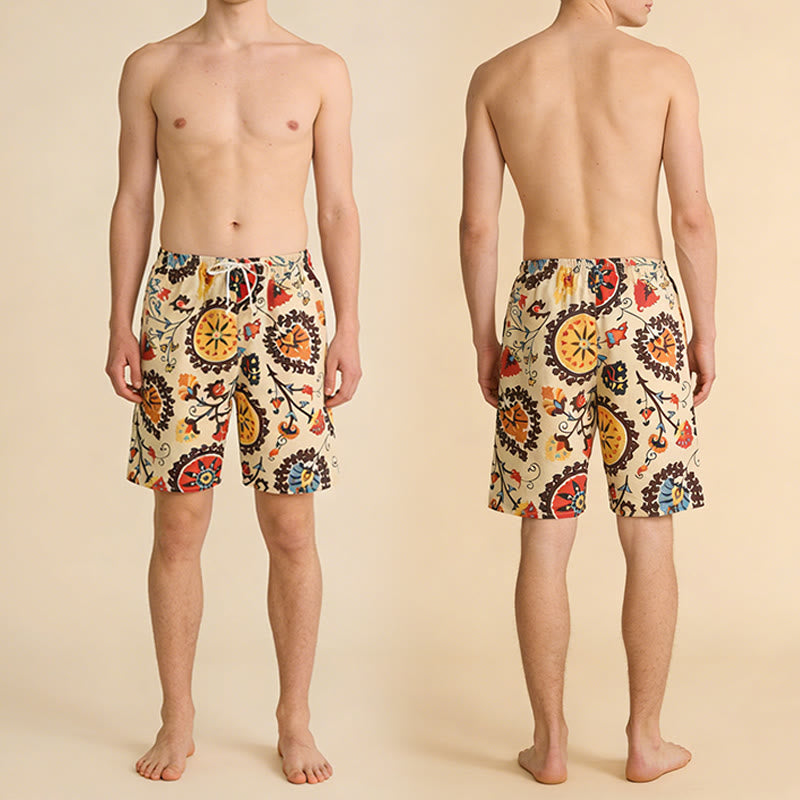 Olivenorma Ethnic Medallion Floral Print Elastic Drawstring Loose Fit Men's Short Pants - image 5