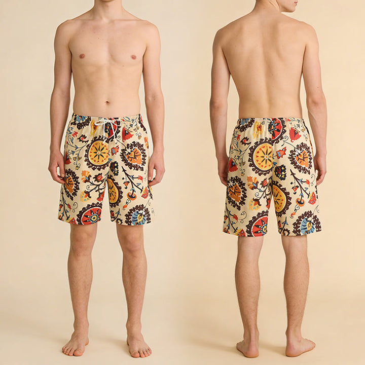 Olivenorma Ethnic Medallion Floral Print Elastic Drawstring Loose Fit Men's Short Pants - image 5