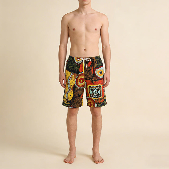 Olivenorma African Tribal Ethnic Geometric Floral Print Elastic Drawstring Loose Men's Short Pants - image 1