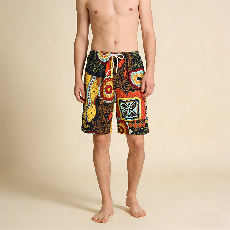 Olivenorma African Tribal Ethnic Geometric Floral Print Elastic Drawstring Loose Men's Short Pants - image 3